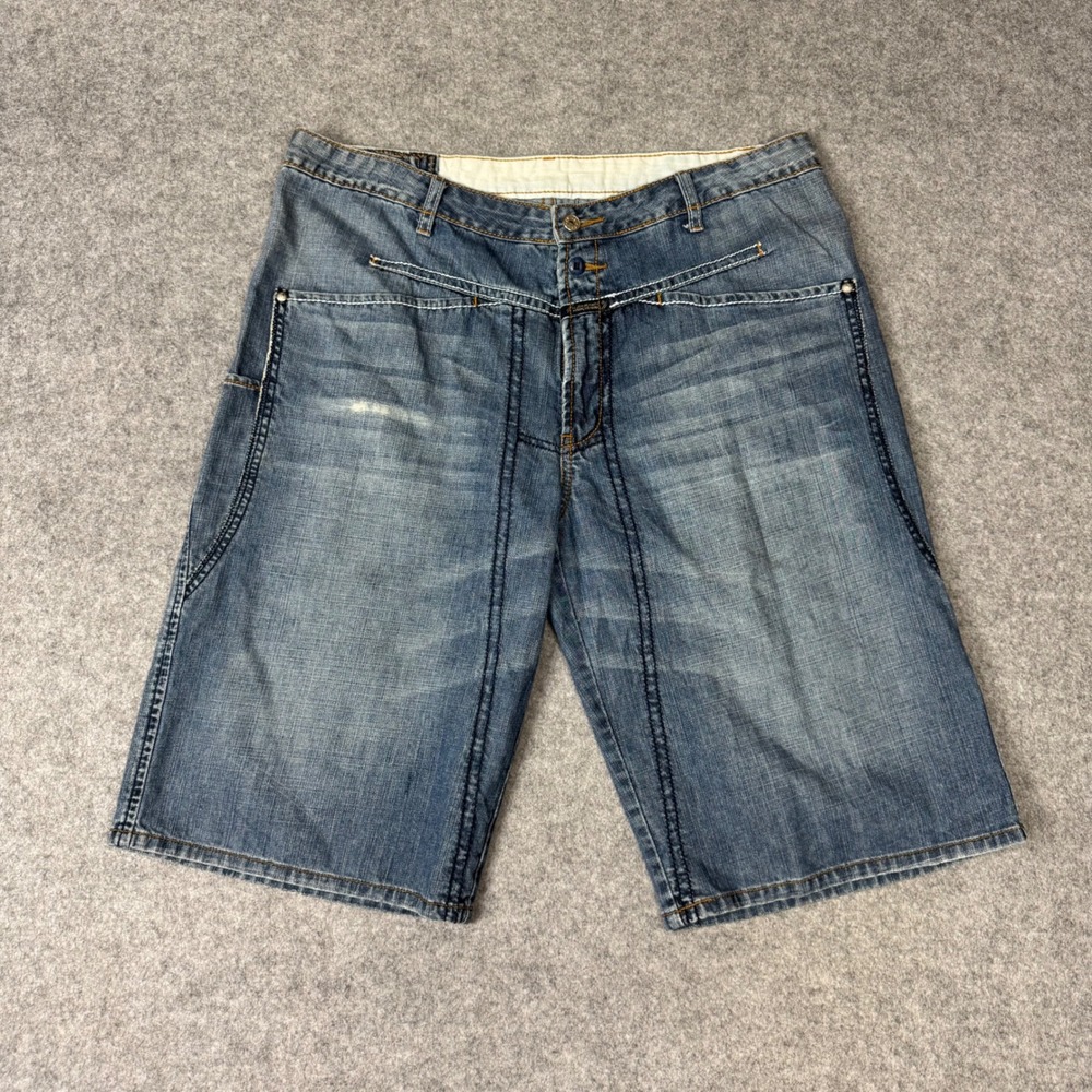 Marithe Francois Girbaud Mens Denim Shorts Blue Size 38‎ Y2K Baggy Shuttle